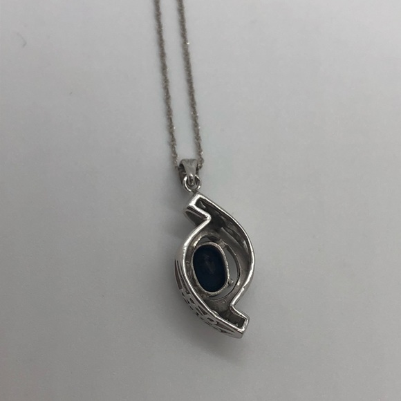 14k white gold blue sapphire and diamond pendant 14k chain necklace - Picture 6 of 10